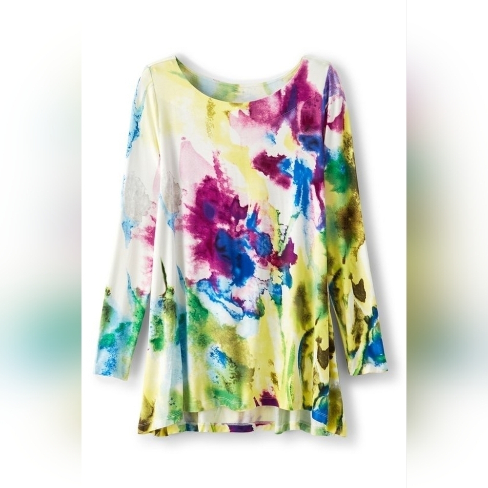 Soft Surroundings Soft Watercolor 3/4 Sleeve Tunic Top S